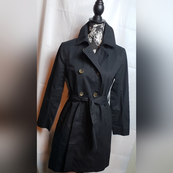 J.Crew Factory Black Trench Coat size 0, nwt B0622 - Picture 10 of 11